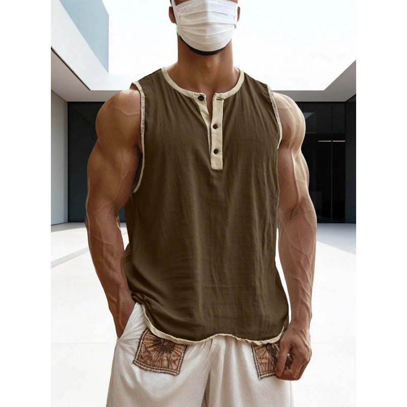 Men's Cotton-Linen Sleeveless Fitness Casual Trendy Tank Top