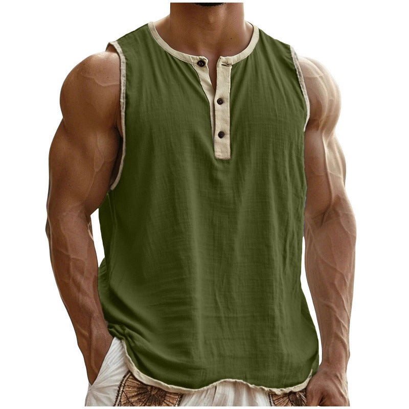 Men's Cotton-Linen Sleeveless Fitness Casual Trendy Tank Top