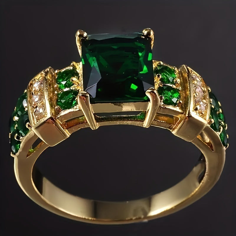 A Stylish Ring Adorned With Multi-colored Square Zircons