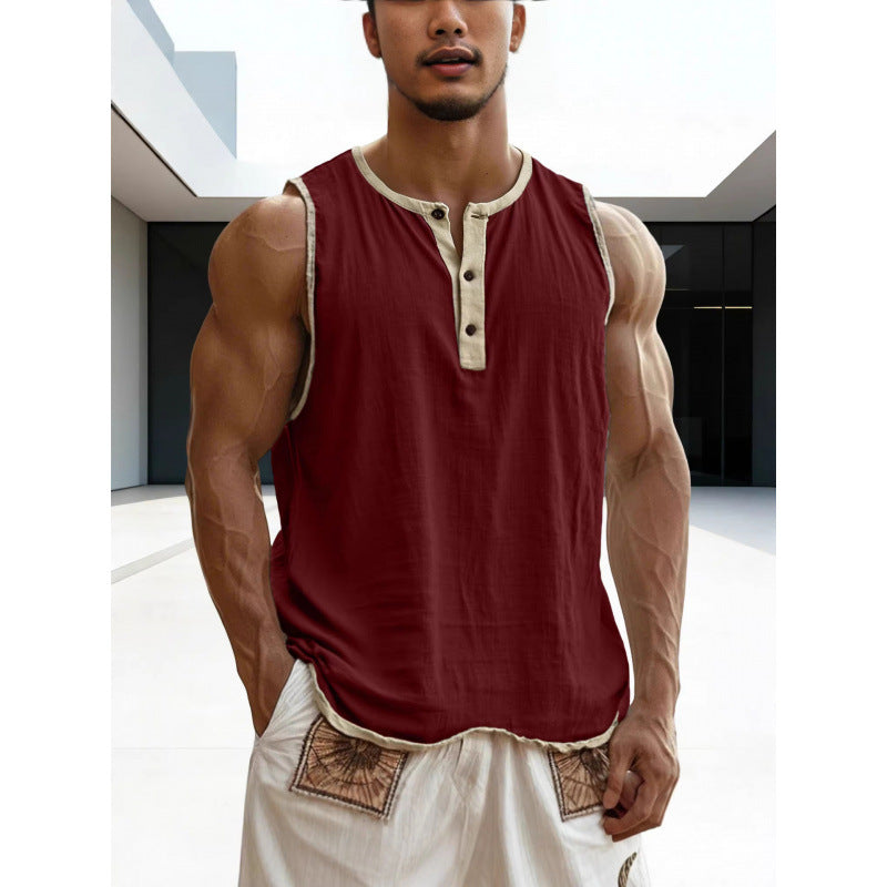 Men's Cotton-Linen Sleeveless Fitness Casual Trendy Tank Top
