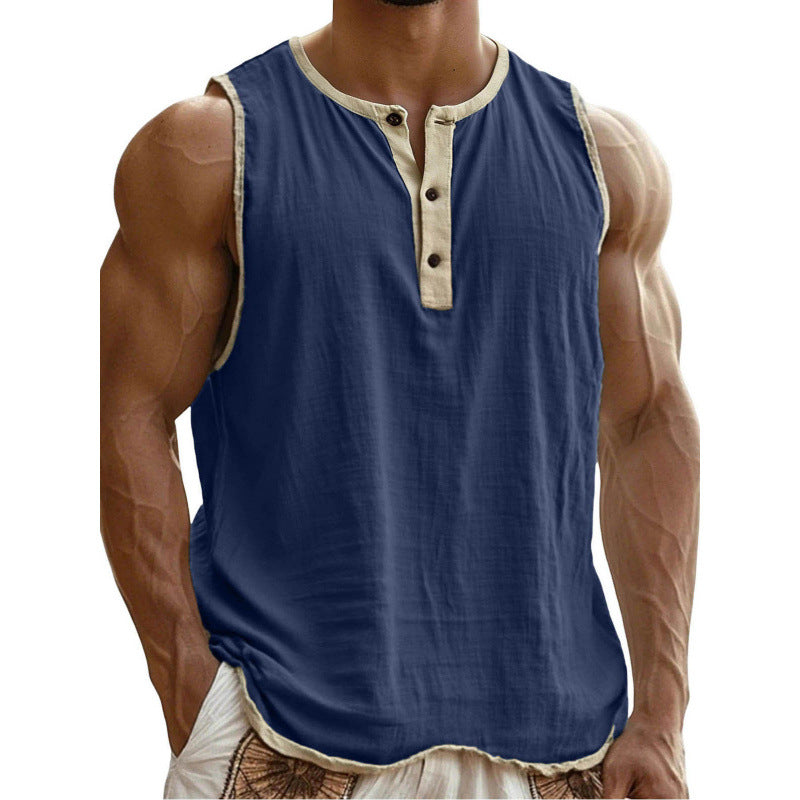 Men's Cotton-Linen Sleeveless Fitness Casual Trendy Tank Top