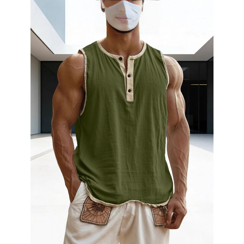 Men's Cotton-Linen Sleeveless Fitness Casual Trendy Tank Top