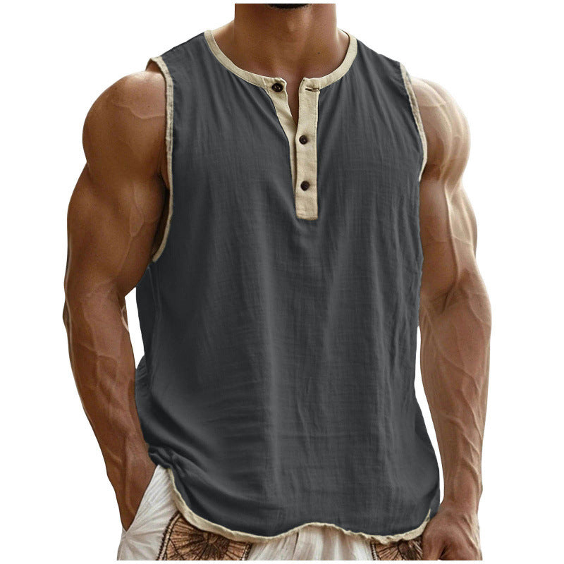Men's Cotton-Linen Sleeveless Fitness Casual Trendy Tank Top