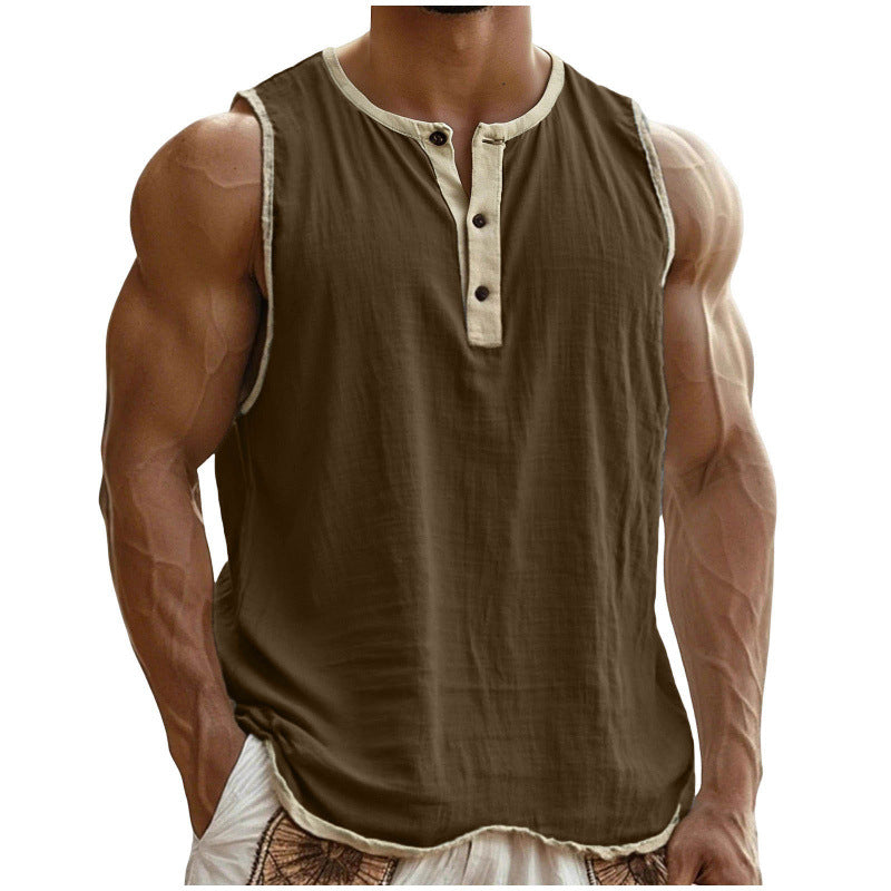 Men's Cotton-Linen Sleeveless Fitness Casual Trendy Tank Top