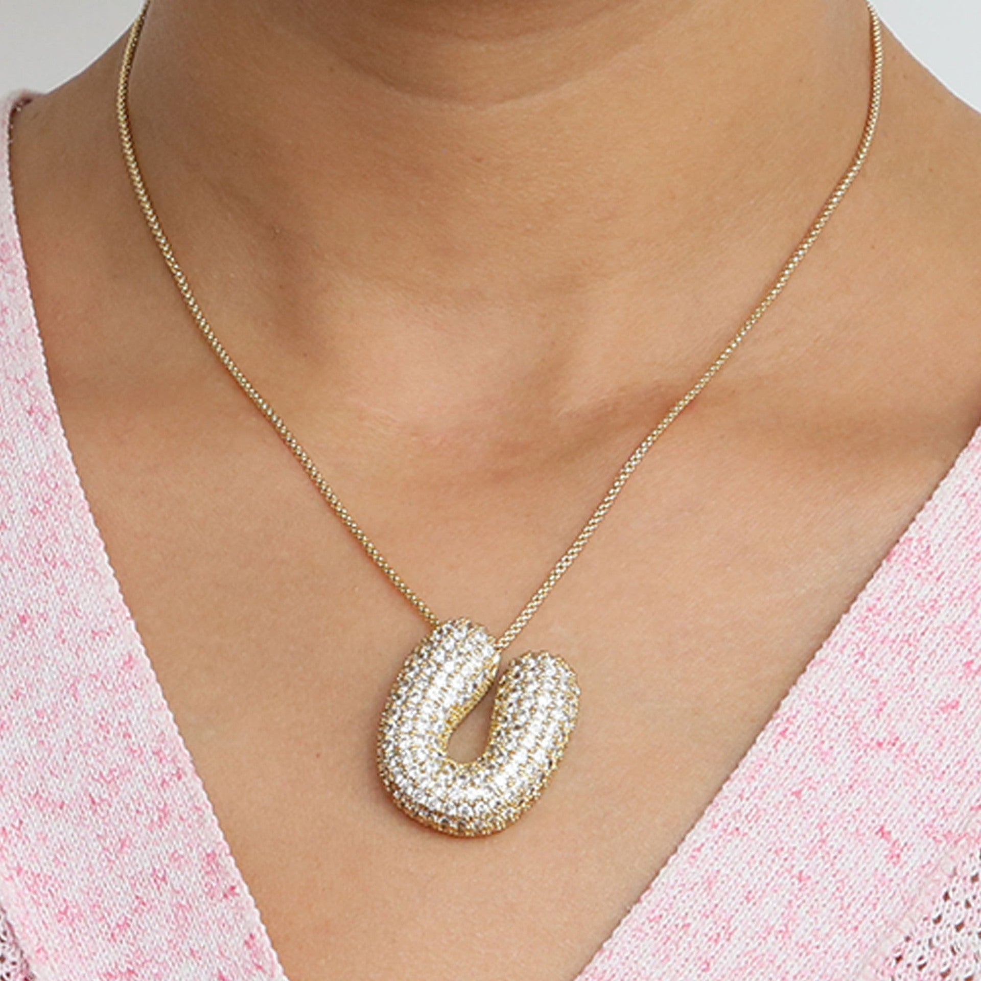 Bubble Initial Diamond Necklace