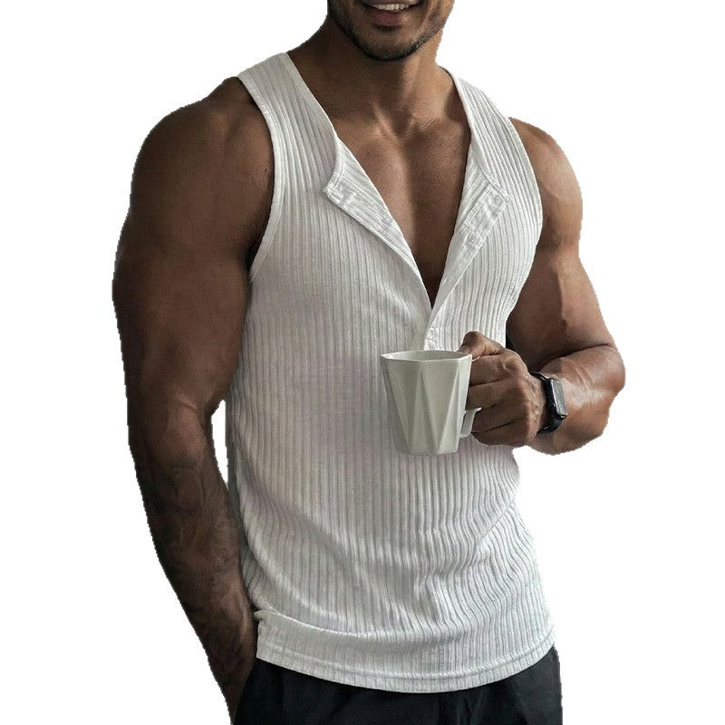 Solid-color Multi-button Sports Fitness Solid-color Vest Top